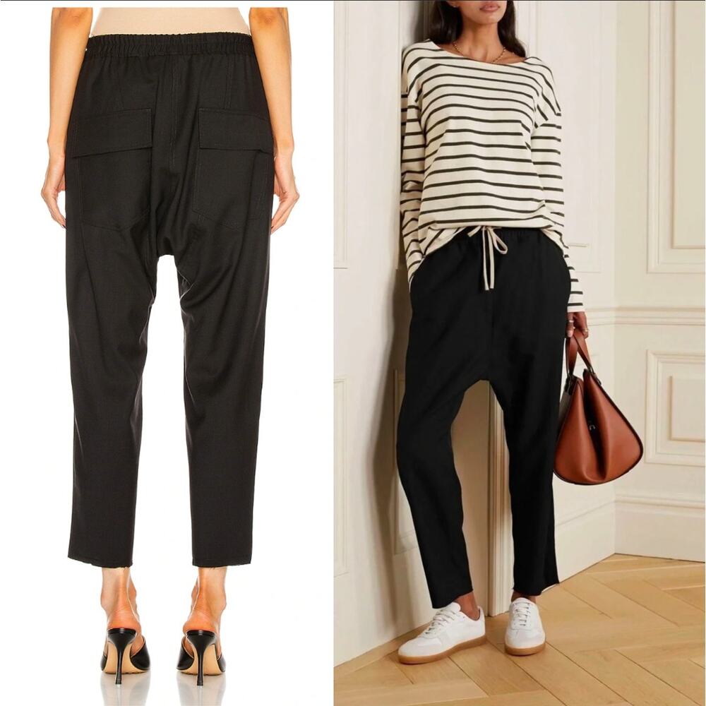 NWT Nili Lotan XS Virgin Wool Aida Drawstring Pants $495 Elastic Wasit Jet Black